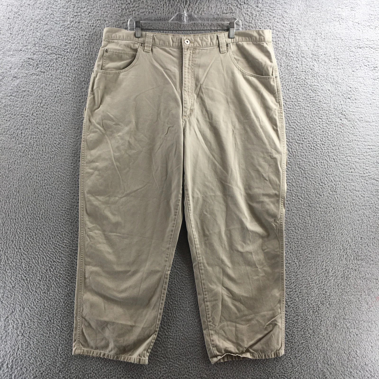 Wrangler Carpenter Pants Mens 42x30 Beige Cotton High Rise Flat Front Zip Fly
