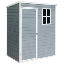 5x3 FT Outdoor Resin Storage Shed with Floor & Window for Garden Black Gray