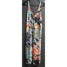 Natori Floral Satin Like Slip Dress Large Black Multicolor V Neck Loungewear