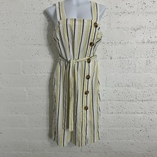 Tommy Hilfiger Womens Dress 12 White Yellow Blue Stripe Viscose Blend Zip Back