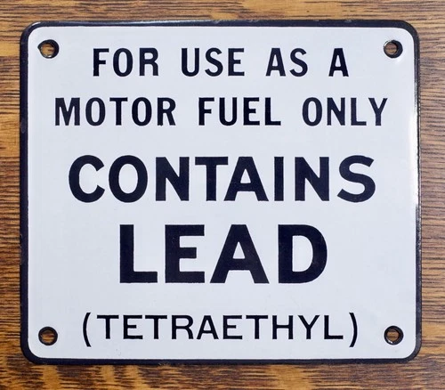vintage 50s PORCELAIN Enamel Gas Pump SIGN Contains Lead Ethyl Tetraethyl • NICE