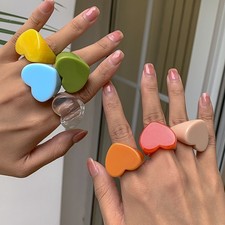 Trendy Transparent Resin Heart Ring in Pastel Hues Geometric Design for Women