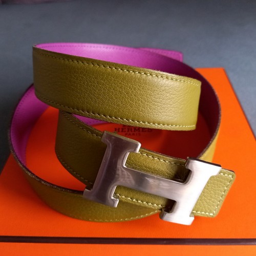 Hermes 95 Ledergürtel 32 Lila Grün Topp Zustand Wende Gürtel Silber Schließe - Bild 2 von 14