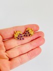 Vintage Avon Gold Purple Rhinestone Grapes Bunch Leaf Leaves Pierced Earrings — photo 2