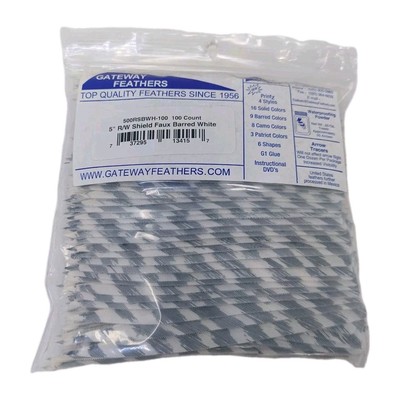 100 Pack Gateway Feathers 5'' Right Wing: Shield Faux Barred White 500RSBWH-100