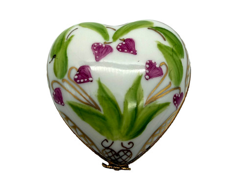 Vtg Signed Limoges France Hand Painted Hinged Porcelain Heart Trinket Pill Box