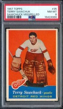 1957-58 Topps #35 Terry Sawchuk PSA 8 Red Wings UER HOF *ML70-496