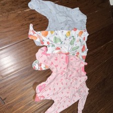 4 Piece Baby Toddler Footed Pajamas Pink Blue Animal Fruit Print Long Sleeve