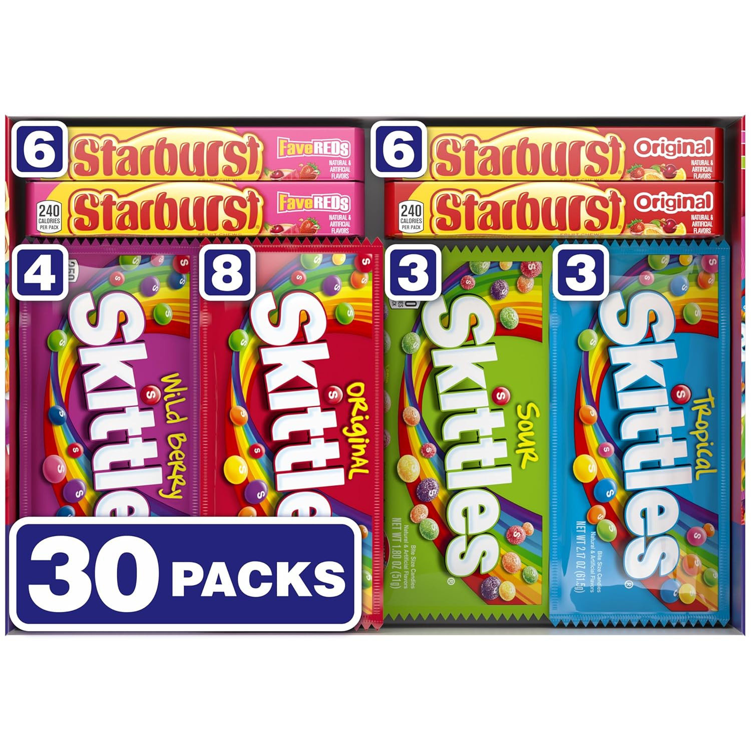 SKITTLES & STARBURST Assorted Candy Variety Pack (30 Count) Bulk Box