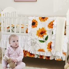 Girls Crib Bedding Set Floral Nursery Bedding Yellow White Sunflower Baby Bla...
