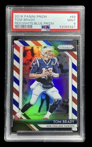 2018 panini prizm #69 tom brady; red white & blue insert PSA 9  -- COLOR MATCH —
