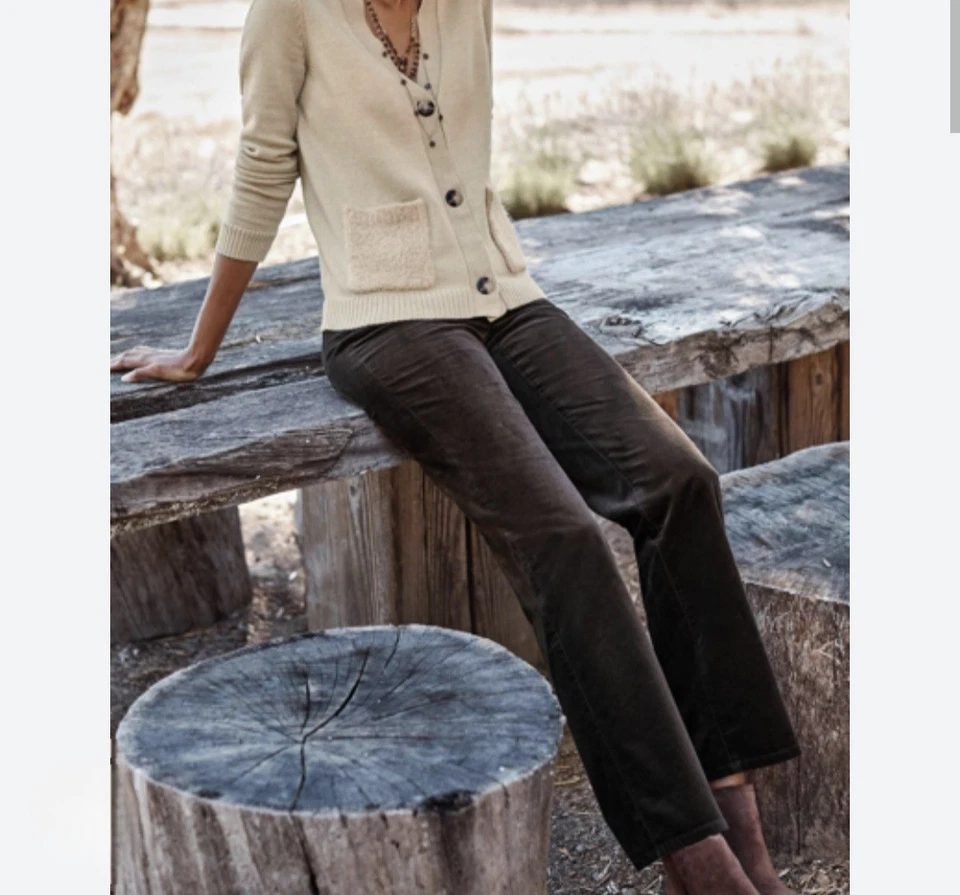 J.Jill Velveteen High Rise Full Leg Jean Pant 18 Dark Olive Casual Fall Preppy