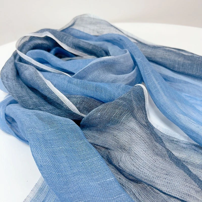 Lenço de pescoço masculino listrado respirável azul 100% linho linho estola com canecas - Imagem 4 de 4