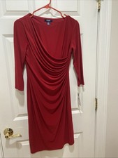 Chaps NWT Red Ruched Side Drape Long Sleeve Sheath Dress Women's S