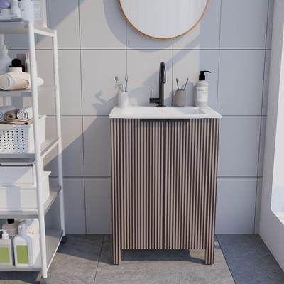 Floor Stand Combo Cabinet Set with 2 Doors and White Resin Basin Top
