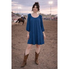 Holding Horses Blue Shoulder Tie Dress Women’s Medium Anthropologie Western Fun 