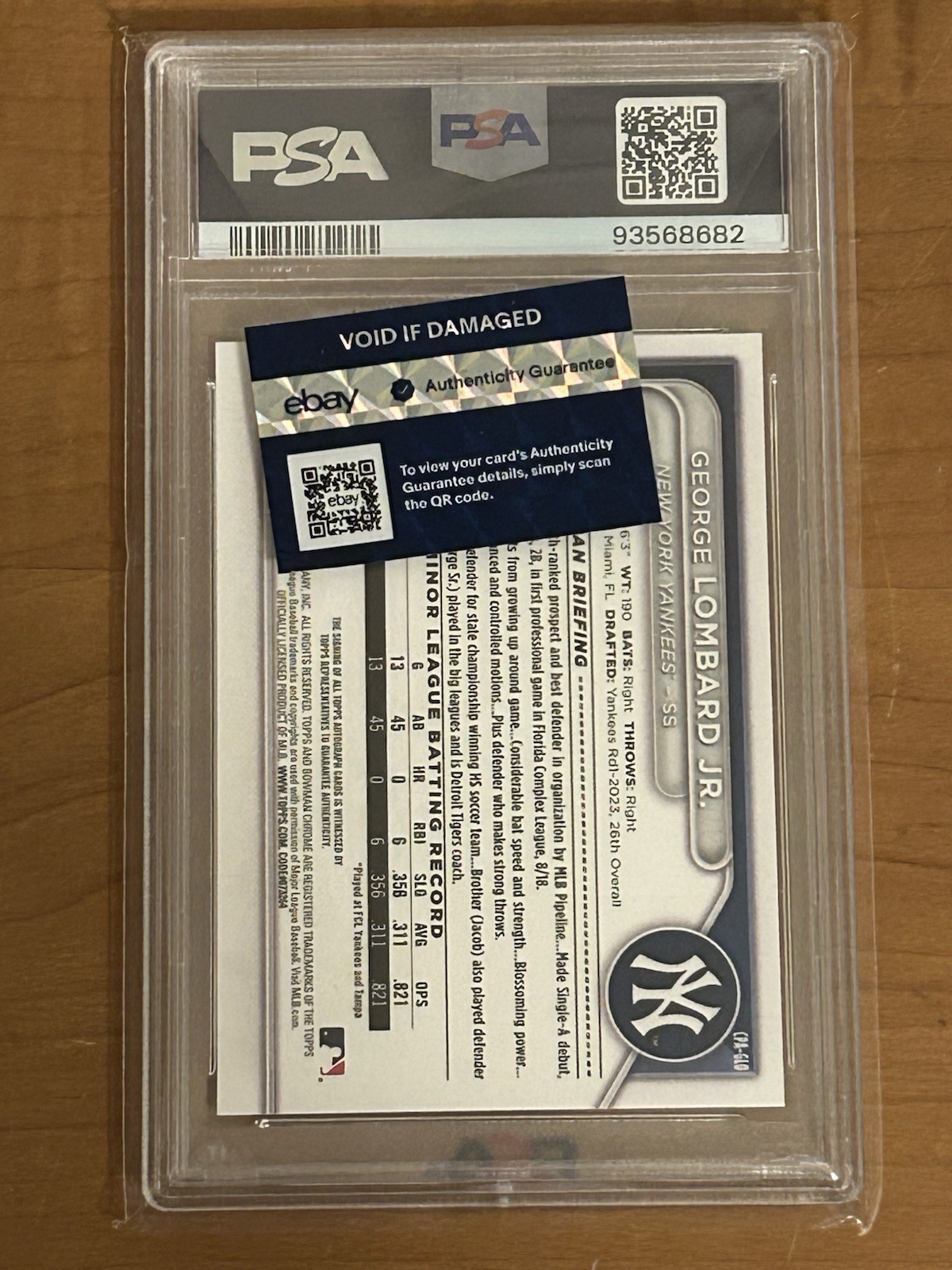 2024 Bowman George Lombard Jr Signed  51/75 Chrome Prospect YELLOW PSA Mint 9 view 2