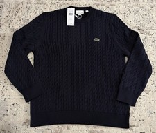  140 Lacoste Classic Cable Knit Navy Cotton Sweater Men  s Size: XL