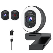 4K Streaming Webcam with Ring Light  Microphone for PC, Video Conferencing