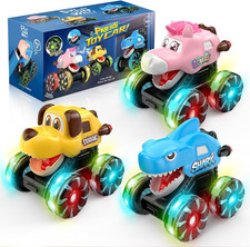 Monster Truck Toys for Toddlers 18M+, 3 Pack Press and Go Animal Cars with Light