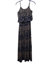 Magic | Navy & Beige Paisley Blouson Spaghetti Strap Maxi Dress | Womens Small