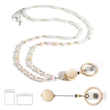 Retractable Lanyards for ID Badges and Keys, Beaded Lanyards for Women Natura...