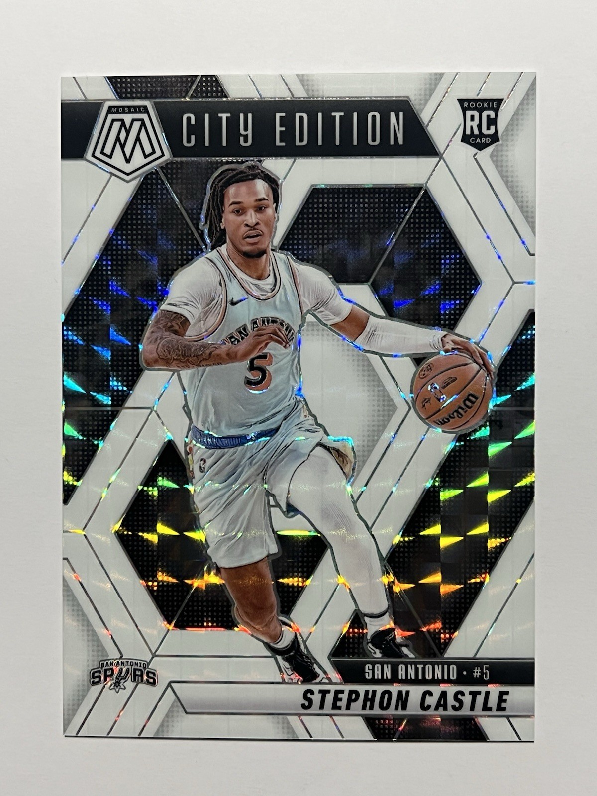 2024-25 Panini Mosaic Stephon Castle White Mosaic Prizm #290 City Edition /25 RC