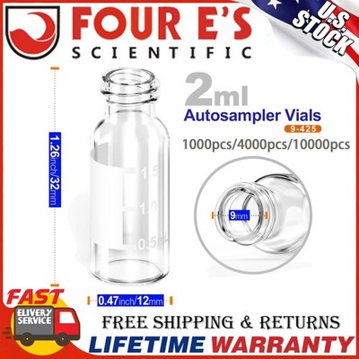 10000Pcs 2mL Glass Vials Autosampler Vials Sample Vials w/ 9-425 9mm Screw Caps