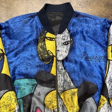 Vintage 80s Women's Picasso Silk Bomber Art AOP Zip Up Jacket XL