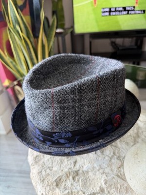 Robert Graham Skyfall Fedora Hat XL Harris Tweed Wool Silk Lining Gray Navy