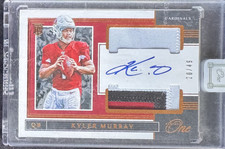 2019 Panini One Kyler Murray ROOKIE RC DUAL PATCH ON CARD AUTO RPA BRONZE /49. rookie card picture