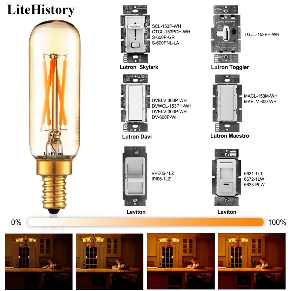 Dimmable T6 led Bulb 40W Candelabra led 2200K Amber 250lm 4W e12 T25 led Bulb... - Image 2 of 4
