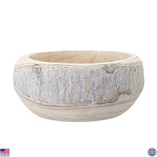 Hand-Carved Paulownia Wood Bowl, Whitewashed, 10.5" Diameter, 4.25" Tall
