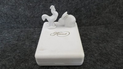 Herend Porzellan 2 Figuren Hahn Gockel Hase Ungarn Miniatur Sammlung weiß RARITÄ