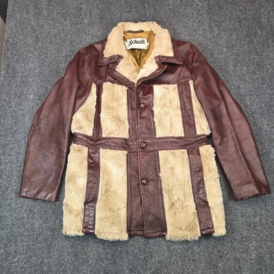 Chaqueta Schott Sportswear de cuero con paneles de piel sintética para mujer 44 marrón vintage - Imagen 1 de 4