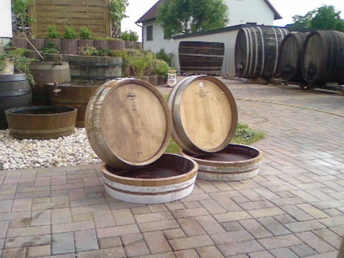 20L FASSFRONT WEINFASS PFLANZSCHALLE PFLANZKÜBEL REGENTONNE HOLZFASS EICHENFASS 