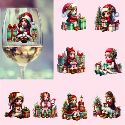9x gemischt Weihnachten Wichtel Mädchen Design Paket Vinyl Aufkleber Abziehbild Weinglas Becher