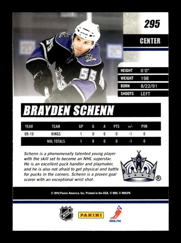 5-01-04 PWE . 2010-11 donruss panini #295 brayden schenn rated rookie rc - Picture 2 of 2