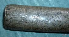 Antique Intricate Hammered Silver Umbrella Handle  Tip Wealthy Asian Gentry