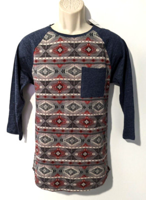 NWT On The Byas Men s 3/4 Sleeve Aztec Tribal Southwest Shirt Sz Small Cttn Blnd