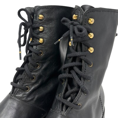 お値下げしました❣️ CHANEL ビンテージ　レザー ブーティ 36.5 CHANEL Vintage CC Logo Lace-up Ankle Boots #36.5 Short Boots Black