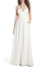 ADRIANNA PAPELL STRIPE LACE A-LINE WHITE GOWN DRESS sz 6