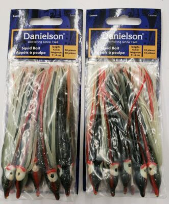 2-10 Packs,  Danielson 4.5'' Squid Baits Glow Army Truck/Silver Glitter 20 Baits