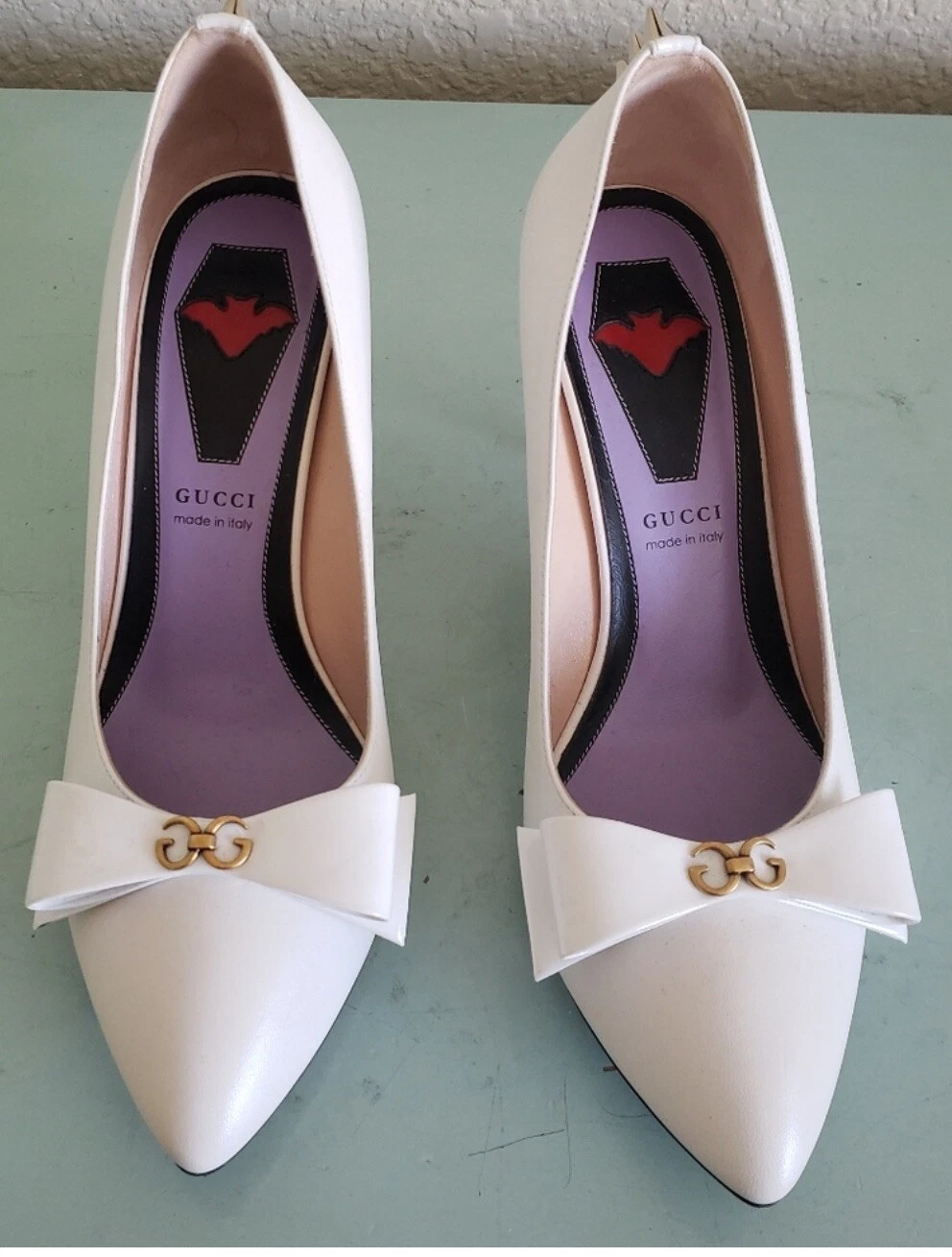 Gucci Sadie Blanc Chaton Talon Pointes Bout Pointu Escarpin Chaussures 37,5 