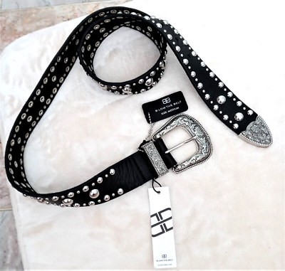 B-Low the Belt Black Leather Belt with Silver Stud Vintage B-low The Belt FRANK MOTO BELT Black Leather Etched  main image 2