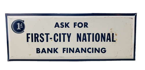Rare Vintage Antique TOC First City National Bank Tin Over Cardboard Sign Plaque