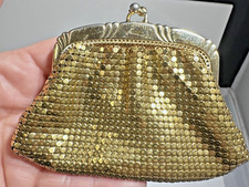 Whiting  Davis Goldtone Mesh Kiss Lock Coin Purse Vintage Signed