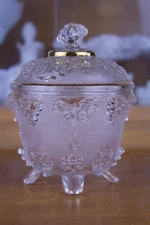 Jeannette Glass Gold Accent Grape Vintage Covered Candy Dish Chipped