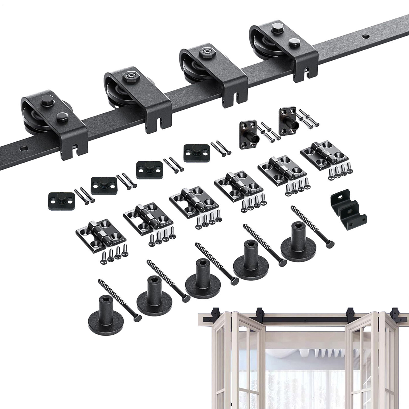 5.8FT Top Mount Bifold Sliding Barn Door Hardware Kit for Modern Closet