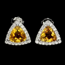 Valentine 925 Silver Earrings Trilliant Citrine 8mm  Gemstone Jewelry
